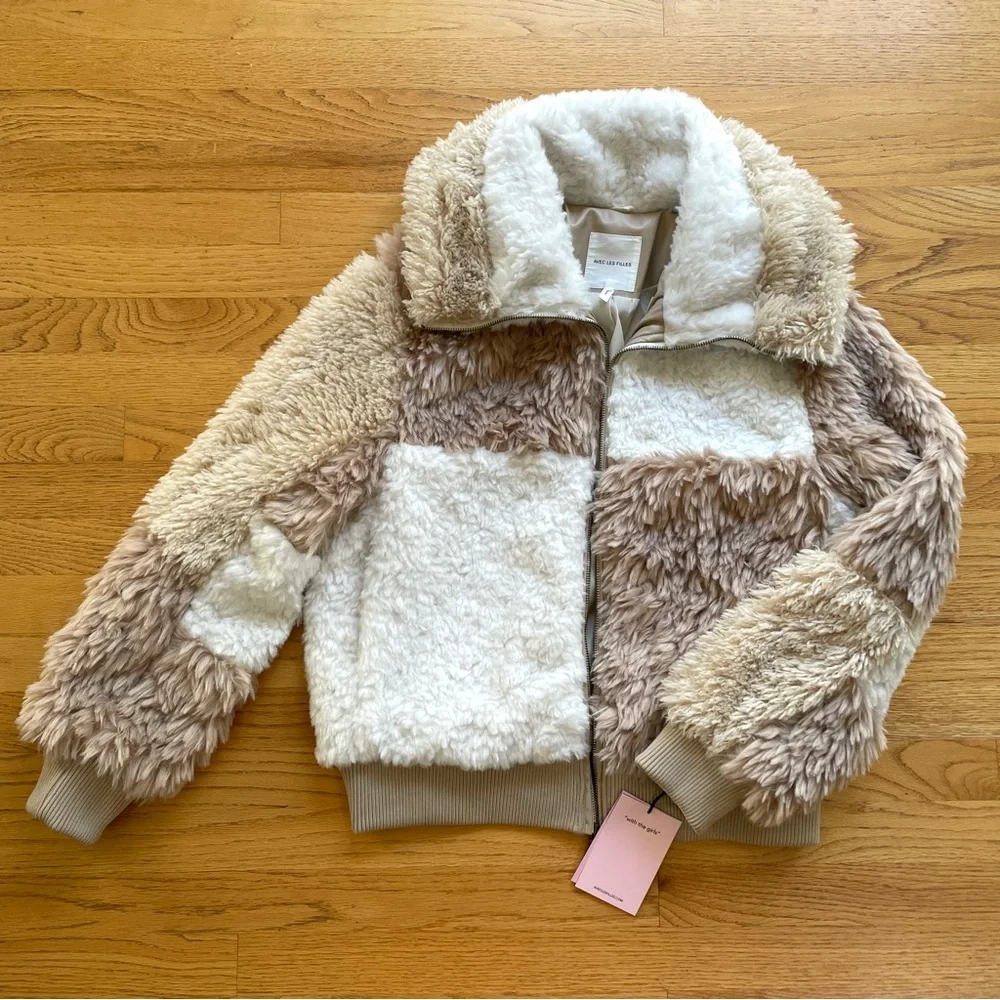 Anthropologie Avec Les Filles Colorblock Sherpa Bomber‎ Jacket - Size L (NWT)